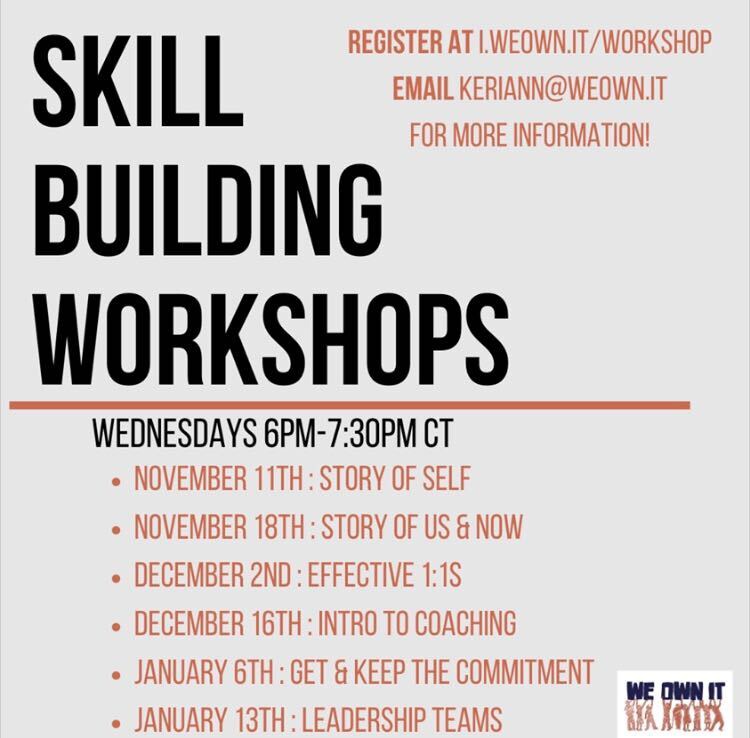 <a href="/weownitcoop/">We Own It</a> is hosting a skill building workshop THIS WEEK. Join us on December 2nd to learn how to have effective 1:1's and build your skills as an organizer.