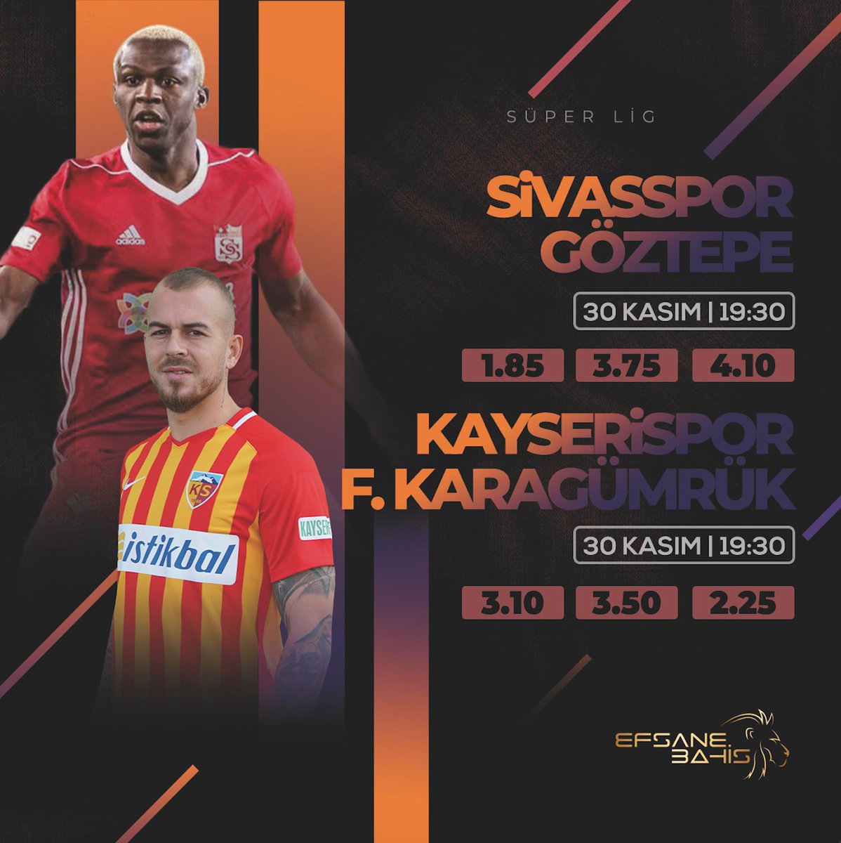 Efsane Bahis'le Pazartesi Bülteni Karşınızda!
⚽Sivasspor-Göztepe
⚽Kayserispor-F.Karagümrük
Efsane Oranlarla Bahis Almak İçin:
https://t.co/GmDatxK4UN https://t.co/gxwVawSdI0