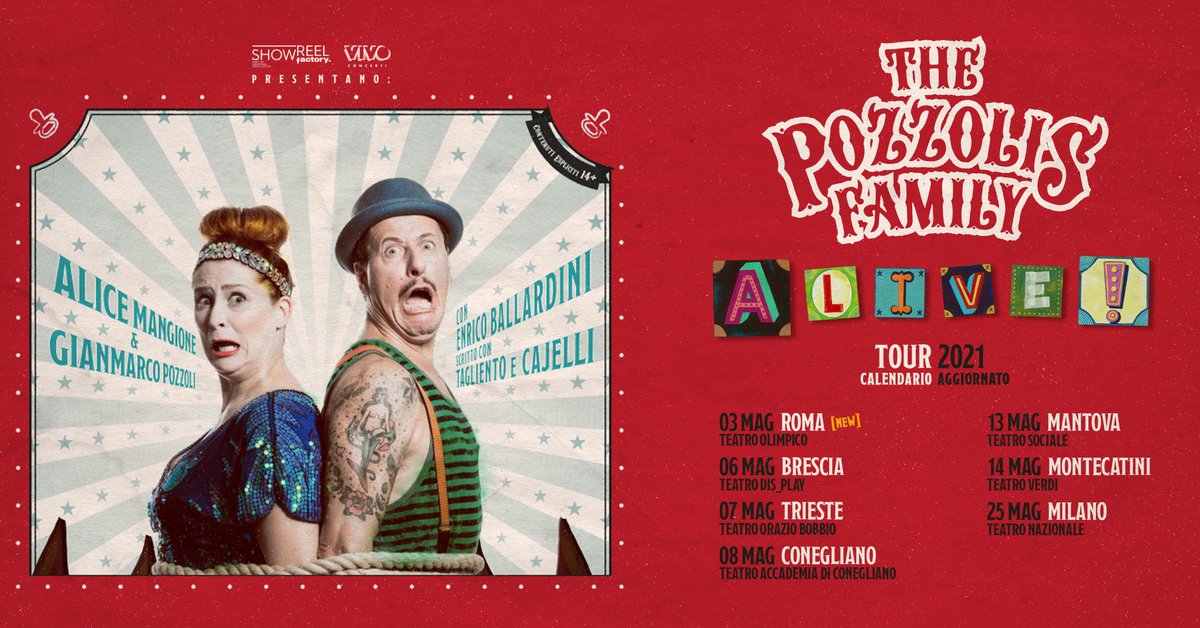 #ThePozzolisFamily in “A-LIVE! PERCHÉ SOPRAVVIVERE AI FIGLI È UNA COSA DA RIDERE!” Il live previsto a Roma per il 24.11.20 verrà recuperato nel 2021 NUOVA DATA 3 Maggio 2021 | #ThePozzolisFamily @ Roma, Teatro Olimpico I biglietti già acquistati restano validi per la nuova data