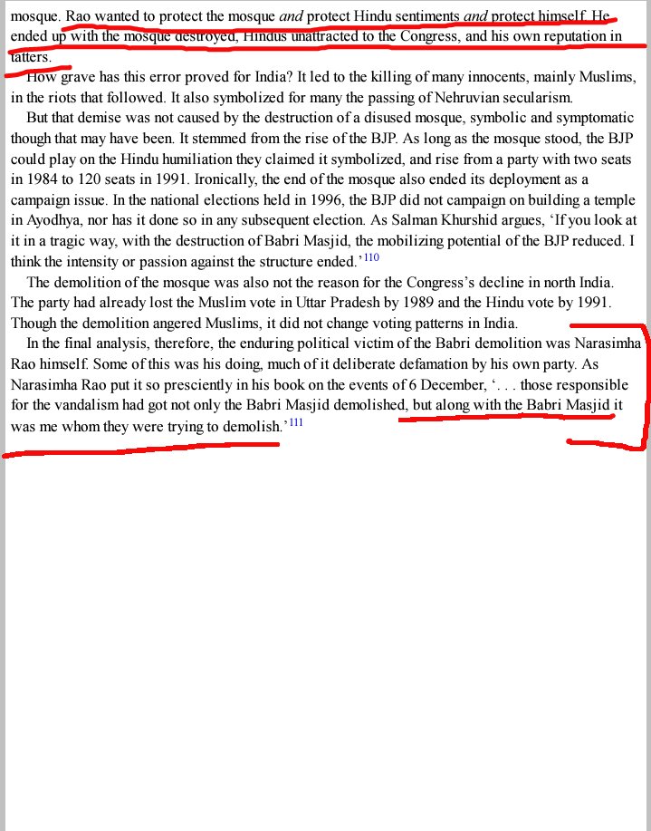 Lastly, in his Ayodhya book, Rao clearly stated that the demolishers of Babri Masjid wanted to ensure his downfall which clearly means that far from a Hero,he was actually a spoiler who might have succeeded but for unfavorable circumstancesThus,RJM happened despite PVNR.21/21
