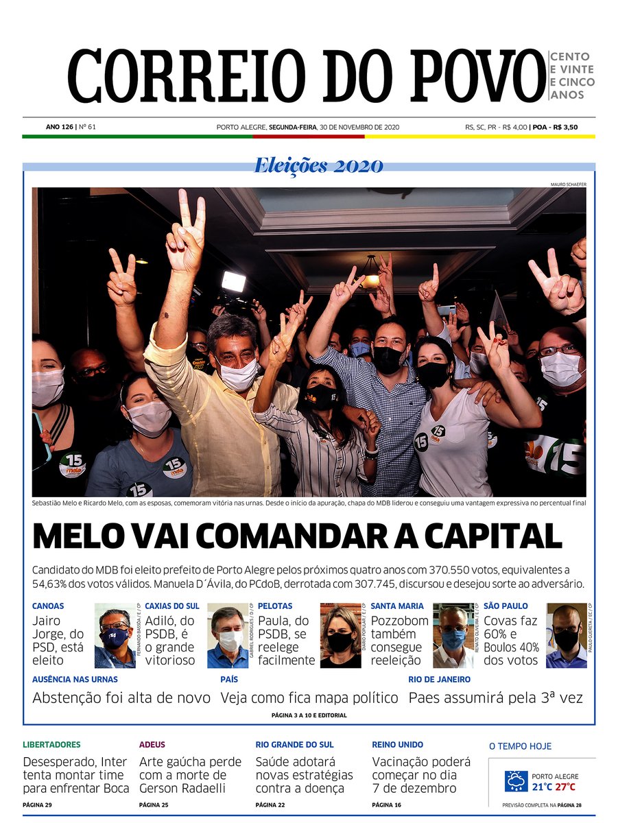 Bom dia!
Esta é a capa do Correio do Povo desta segunda-feira https://t.co/cchGtODvyy