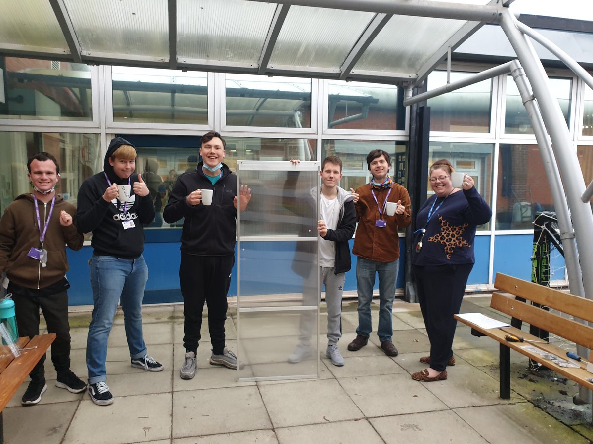 Ashley_School's tweet photo. Operation build a greenhouse is in full swing this morning. 6th form students are working together to develop our vocational area #developingworkskills #preparingforadulthood #teamwork https://t.co/Wvl5RAy2yG