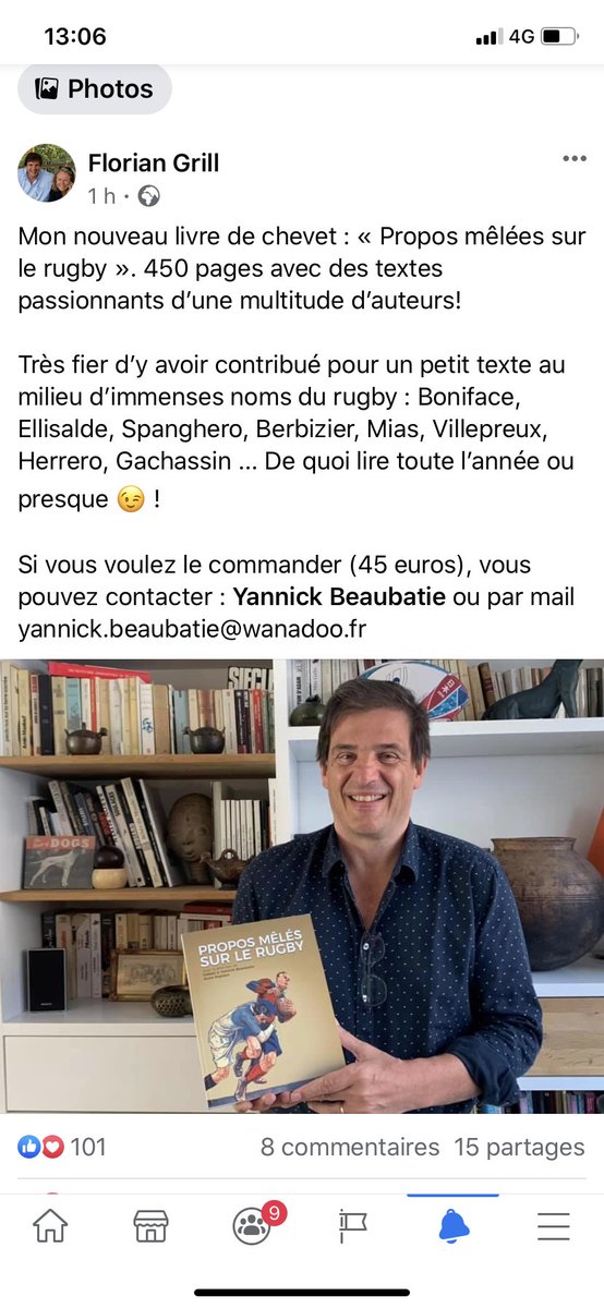 GilbertBeaubat1's tweet photo. Le nouveau livre de chevet de @florian floriangrill : c'est notre livre ! Sa contribution met à l'honneur les grands joueurs : Spanghero, Boniface, Villepreux, Herrero... à découvrir... #Le rugby #rugbyman https://t.co/Y4OH52bfJH