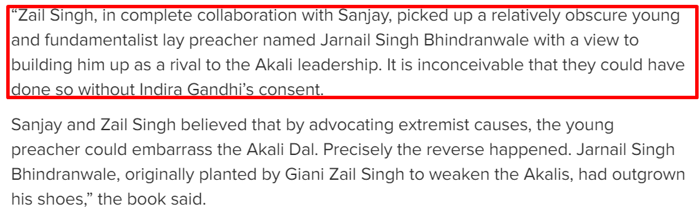 5th vol. of the book series A Centenary History of the INC cited “dirty politics” in the name of religion was one of the factors for terrorism & Khalistan agitation in Punjab. Read the excerpts below (of the book)Article on same: https://punemirror.indiatimes.com/news/india/zail-singh-sanjay-behind-punjab-mess-book/articleshow/32146372.cms?utm_source=contentofinterest&utm_medium=text&utm_campaign=cppst8/n