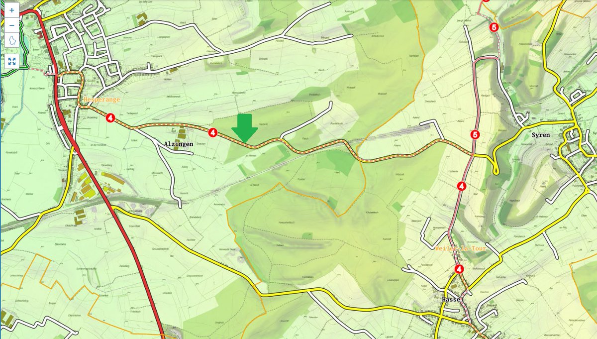 luxembourgize's tweet photo. @SteveRemesch @ProVelo_lu @CyclistSiggy @velodiddeleng @CityLuxembourg @mmtp_lu So let's have a look at plans for #PC11Lux: #Vëlosummer showed that shutting down CR154 for car transit is a realistic option. Connecting #Hassel and #Alzingen in a safe way becomes possible. Ponts&Chaussées is checking this. From my own experience, it is a low traffic road! https://t.co/kHphsRYWMv