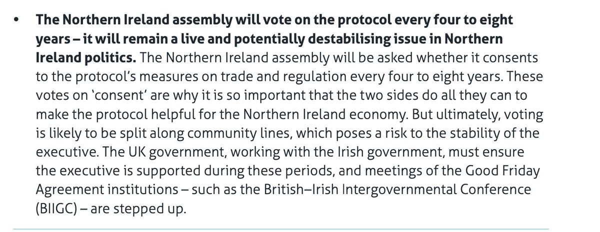 4. The NI protocol will need to be renewed. The NI Assembly will vote on the protocol every 4-8 years - meaning the difficult issue of avoiding a hard border in NI could arise again if the current protocol proves unpopular.