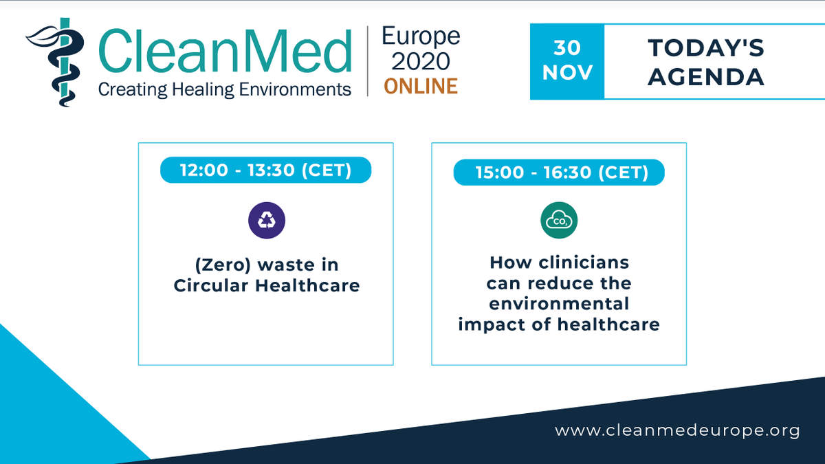 CleanMedEurope's tweet photo. 📢 Welcome back to the second and final week of CleanMed Europe! We have many more sessions in the coming days, covering topics such as reusable #PPE, #climate leadership, reducing pharmaceutical #waste, growing food for #healthcare, and more. #CME20
https://t.co/ONB55PB8MC https://t.co/tcgkkJmbzT