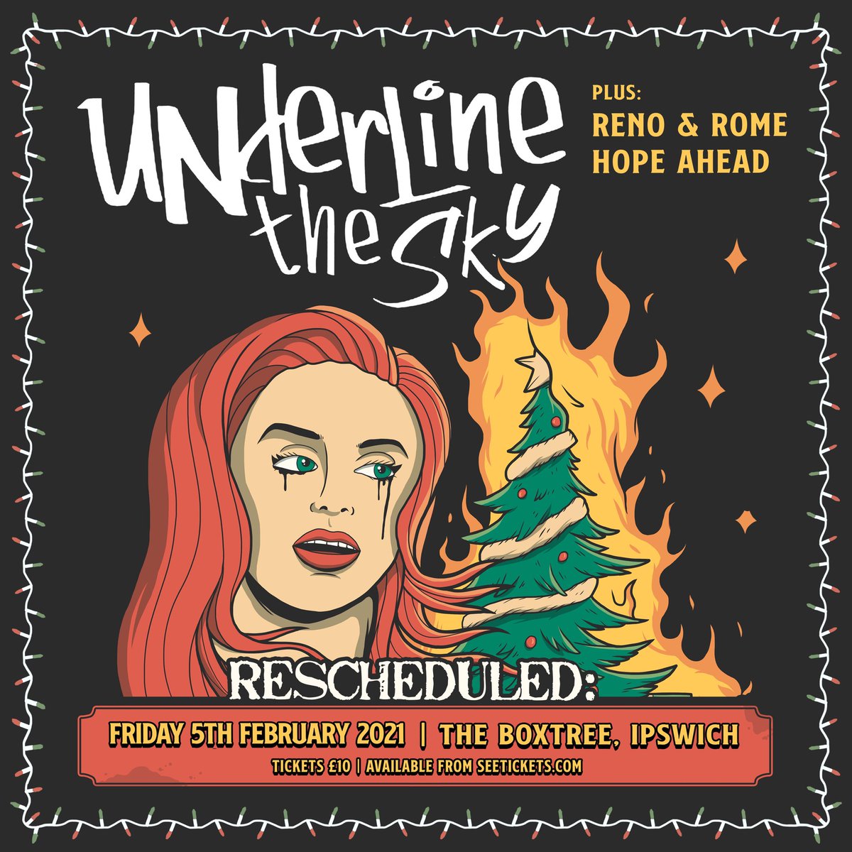 UnderlineTheSky's tweet photo. Well, we knew it was a possibility and alas 2020 strikes again.

Roll on 2021

- New Date - Friday 5th February 
- All tickets remain valid. 
- Refunds available from Seetickets

Love U.T.S

P.S New Music out this Friday! 👀

@theboxtreevenue
@renoandrome
@hopeaheaduk https://t.co/V68rmkr4fD