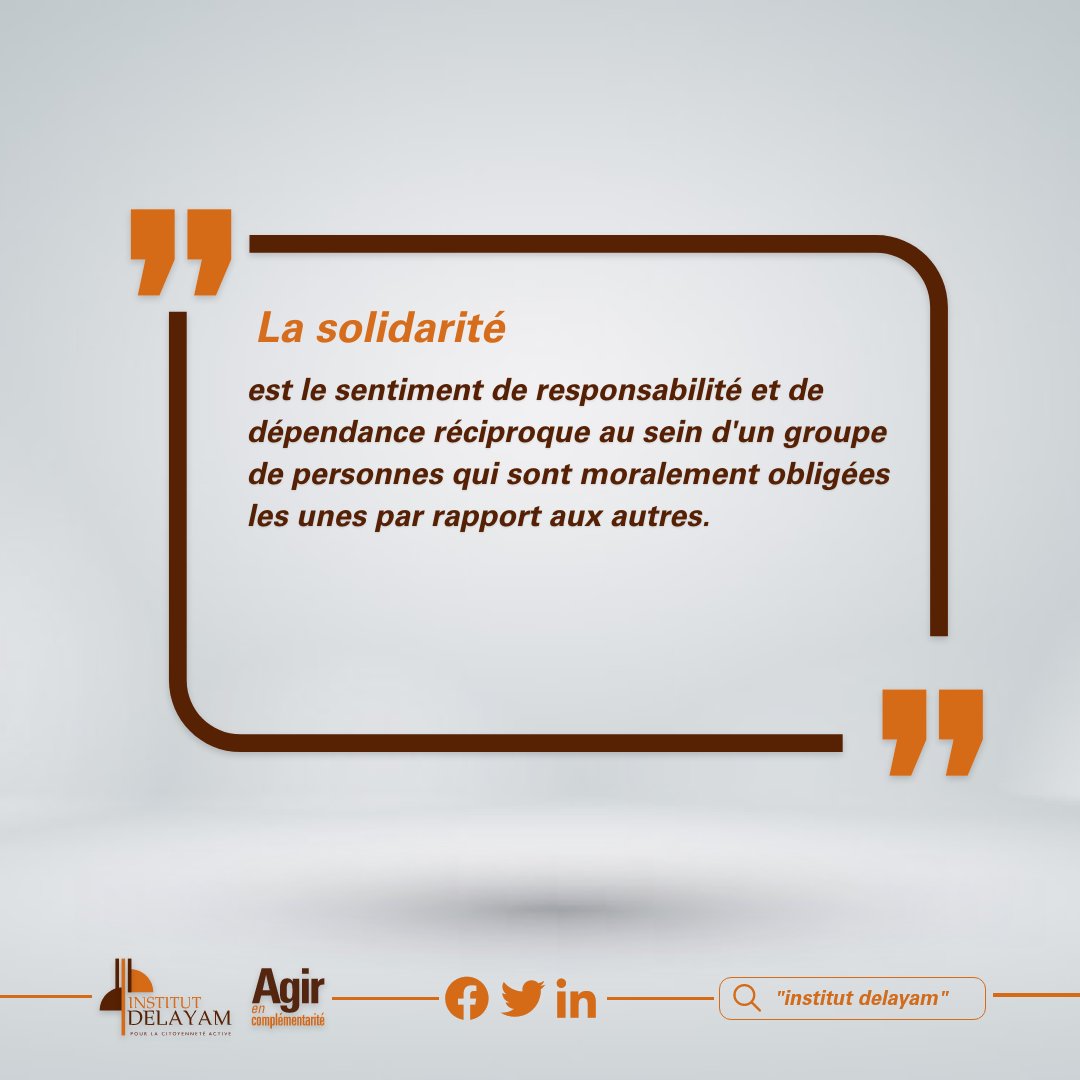 IDelayam's tweet photo. Chaque semaine, nous vous inviterons à découvrir le sens des mots et expressions que nous prônons.
Le terme du jour est "La solidarité". https://t.co/N9YPZHmQpW