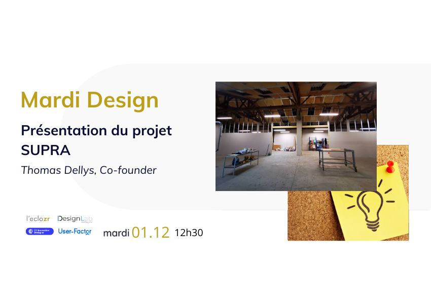 leclozr's tweet photo. [Projet #SUPRA] 👀

J-1 avant notre #Mardi Design animé par Thomas Dellys, designer et co-founder de SUPRA !

Venez découvrir le projet de 12h30 à 13h15 ⤵

https://t.co/Oa8mqTRSvB

@CCIRBretagne @user_factor @Loubna_Bentamy #DesignLabBretagne #design https://t.co/65EBBRq7WI