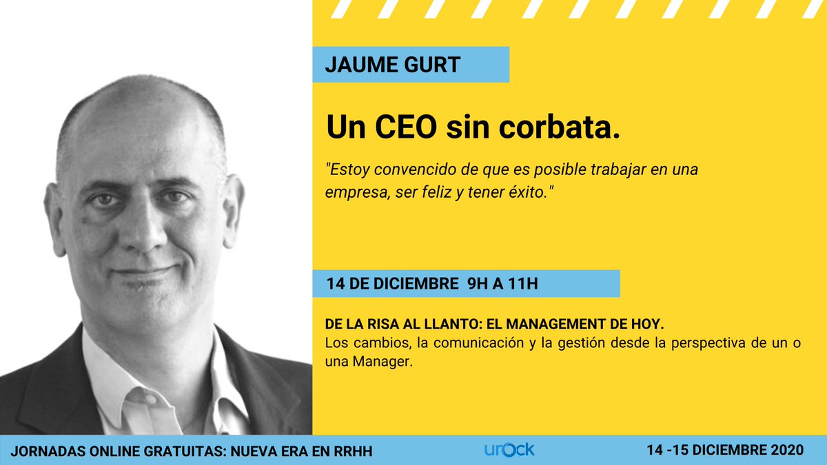📢<a href="/JaumeGurt/">Jaume Gurt</a>,ExDirector general de <a href="/Infojobs/">InfoJobs</a>,Director de Organización y Desarrollo de personas en <a href="/Schibsted/">schibsted</a>,  nominado en #HRinfluencers2020, participará en la sesión #Online:“De la risa al llanto: El management de hoy”
¿TE LO VAS A PERDER?

📲urock.co/jornadas-onlin…
<a href="/urock_co/">urock.co</a>