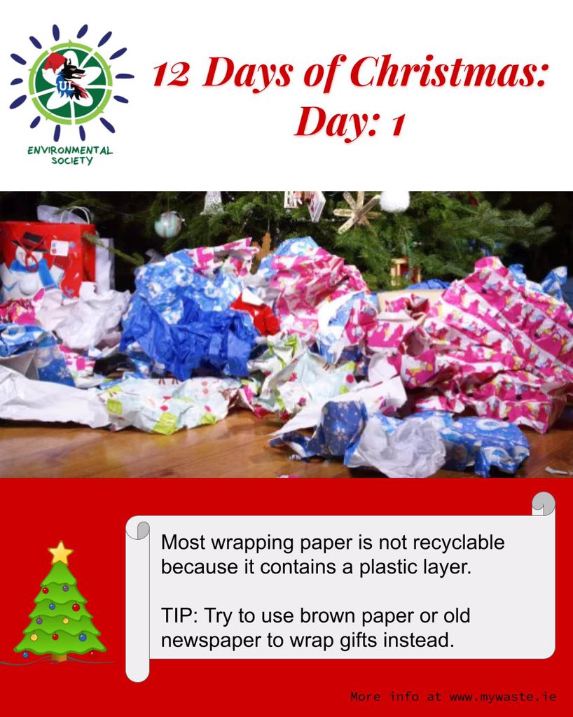ULEnviroSoc's tweet photo. IT’S FINALLY HERE!! Day 1 of our 12 days of Christmas! Remember to keep up to date each day and enter our quiz on the last day to be in with a chance of winning a refurbished iPad Air 2 or one of 2 eco-living hampers worth over €100 each!! @LimerickEnviron @UL_wolves https://t.co/0GPkMO0c0U