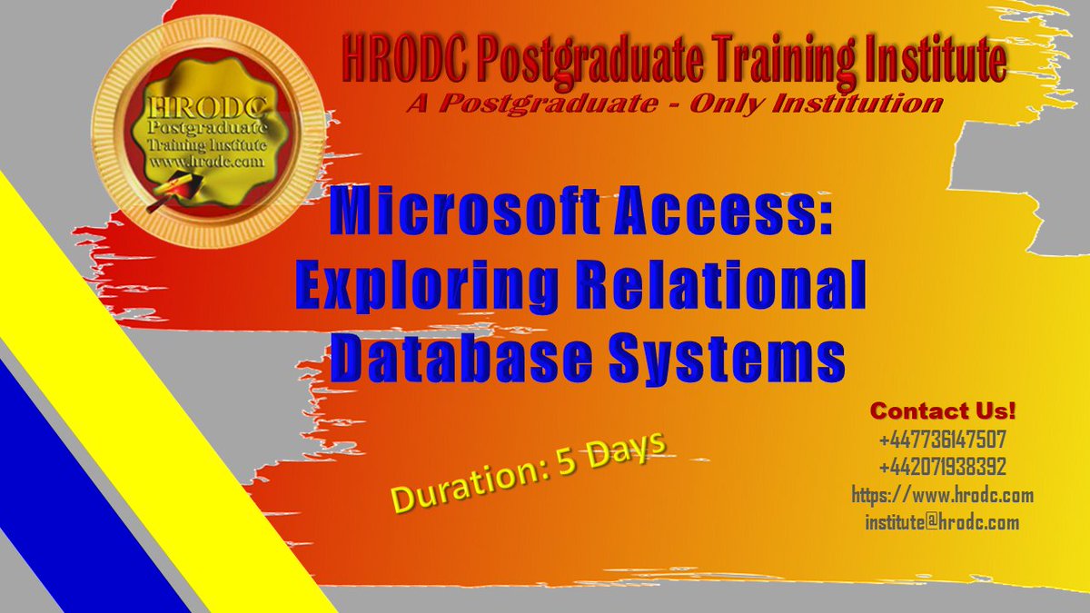 HRODC_Institute's tweet image. Microsoft Access: 
Exploring Relational Database Systems 
#AccessDatabase
#ContactManagement
#DatabaseReports
#DatabaseToolbar
#GeneratingReports
#MicrosoftAccess
#MultipleItems
#NormalisationRules
#NormaliseTables
#RelationalTables
#RightPane
#SecondNormalForm
#SecondaryKey