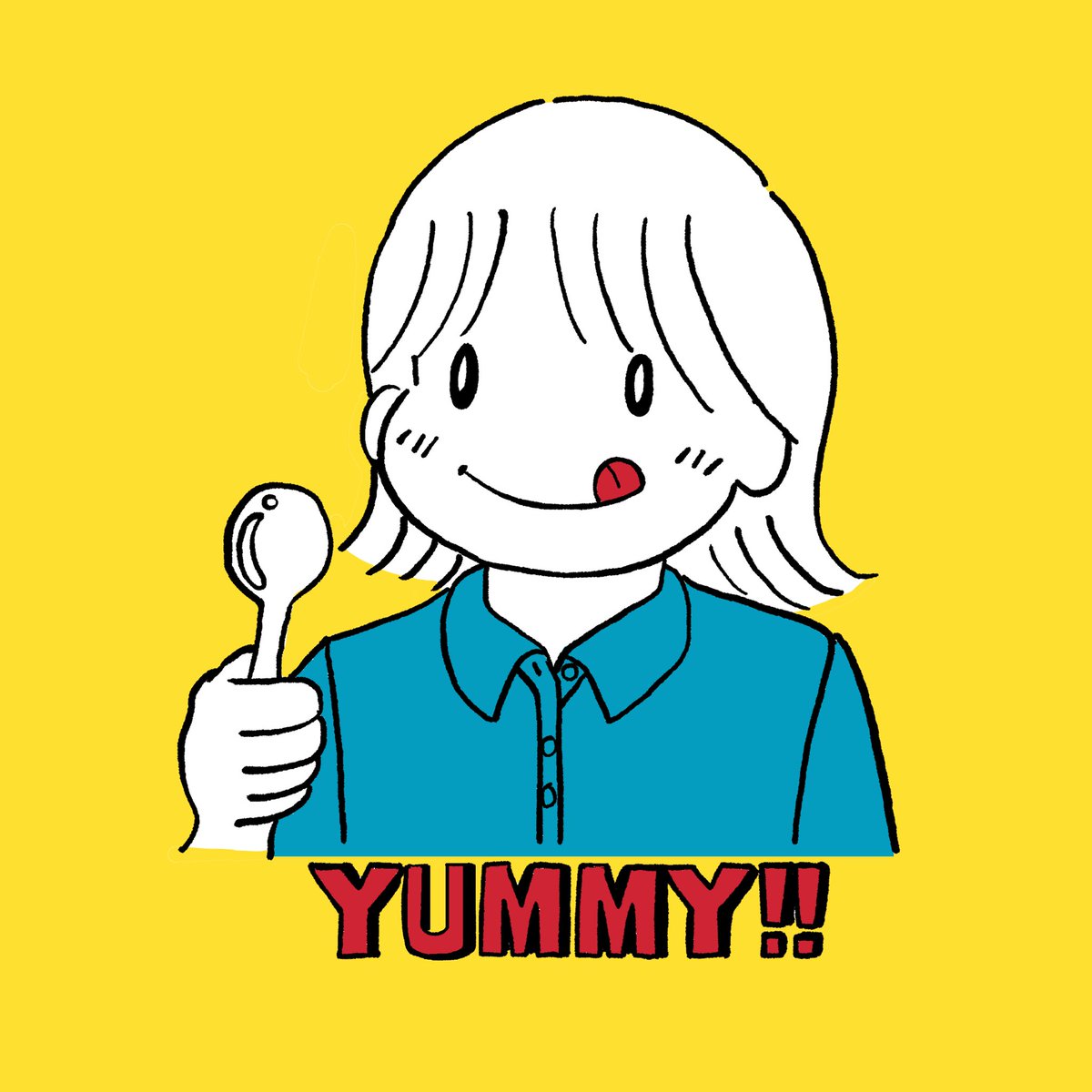 solo 1girl spoon shirt tongue out holding spoon blue shirt  illustration images