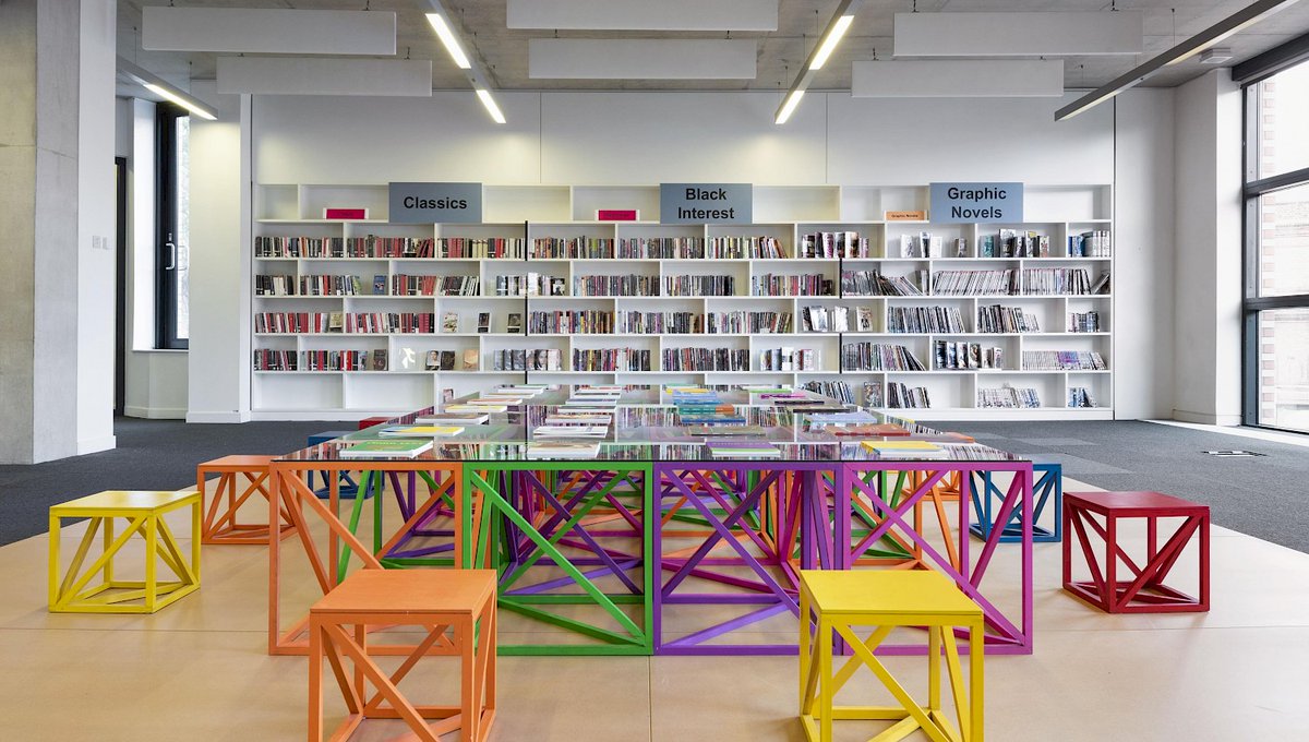 Free, inclusive and informative: libraries are the ultimate public space📚❤️ 

Artist #RasheedAraeen created large-scale interactive works located in The Library at Willesden Green. 

More on the #BrentBiennial here: ow.ly/FsKN50CvyfM

📸 Thierry Bal