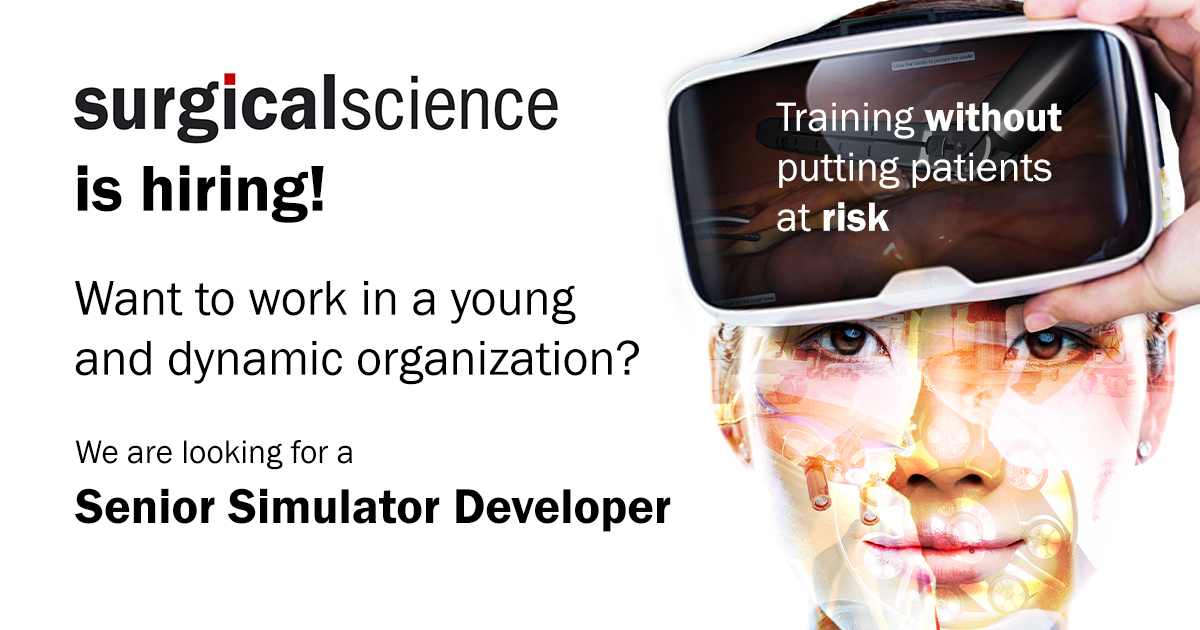 SurgicalScience's tweet image. Want to work with unique products in an innovative environment? As a developer at Surgical Science you’ll work with virtual reality simulation and help train the surgeons of tomorrow - without putting patients at risk. Want to know more?

ow.ly/3qQv50CxVee

#simulation
