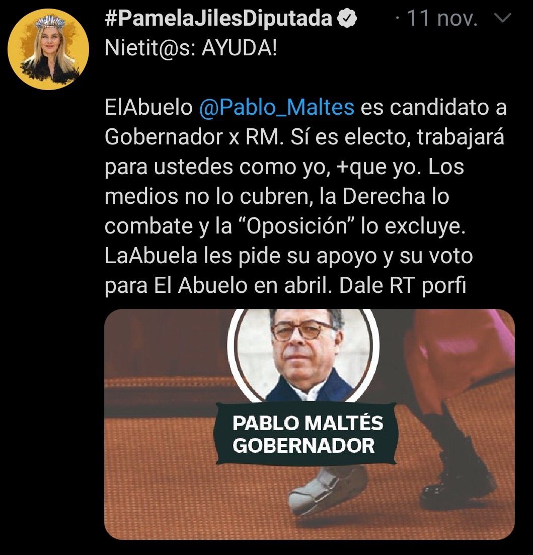 eddaalvaradop's tweet photo. @PamJiles Pero, cuando tu marido iba, ahí si?,Ahora solo porque no va, llamas a no votar? 
Perdón ,pero en tan poco tiempo cambian tus convicciones?... 
En fin,ya sabemos claramente para que lado juegas...Solo para el tuyo y tu ego personal. Siempre es bueno conocer a quien nos representa. https://t.co/C2QddZrx7g
