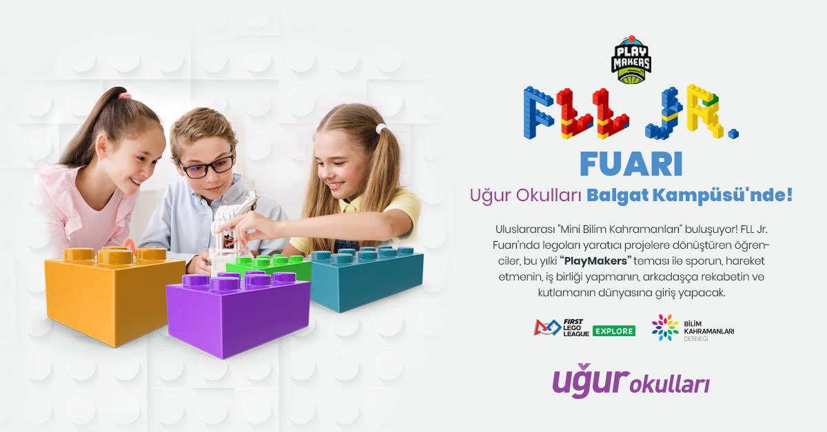 Minik Bilim Kahramanları buluşuyor! Uğur Okulları Balgat Kampüsü'nde. FLL Jr. Fuarı’nda legoları yaratıcı projelere dönüştüren öğrenciler, bu yılki “PlayMakers” teması ile sporun, hareket etmenin,arkadaşça rekabetin ve kutlamanın dünyasına giriş yapacak.