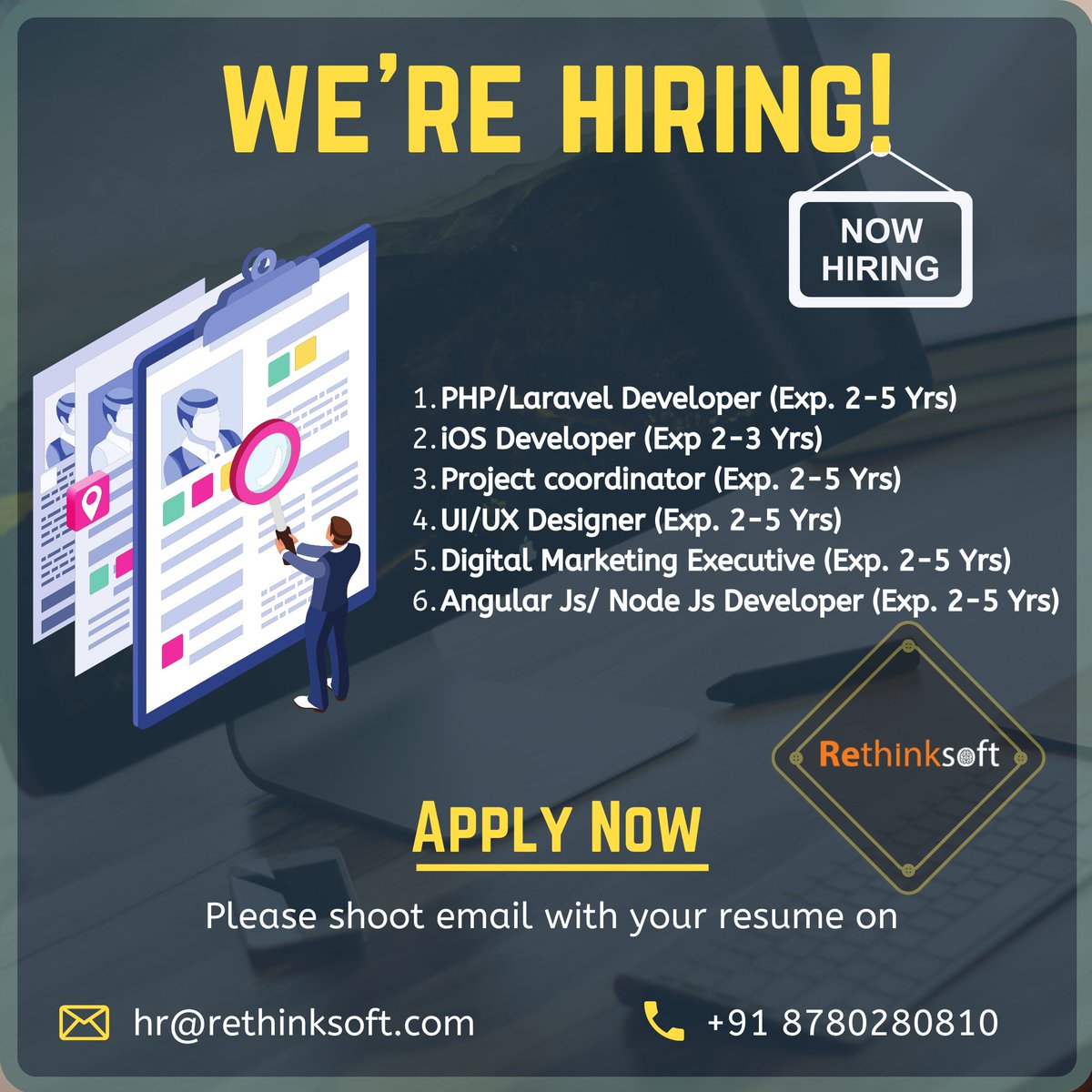 Rethinksoft1's tweet image. We are hiring... #hiringnow #Hiring #hiringdeveloper #job