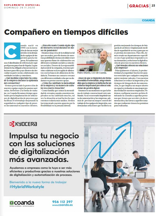 Coanda_kyo's tweet photo. Hemos "maquetado" la publicidad en #LaVozdeCadiz con la entrevista de nuestro gerente Pedro Infante @pedro_peralt en el mismo suplemento. Aparecemos por partida doble
#Segumos https://t.co/ZOySGroMmw