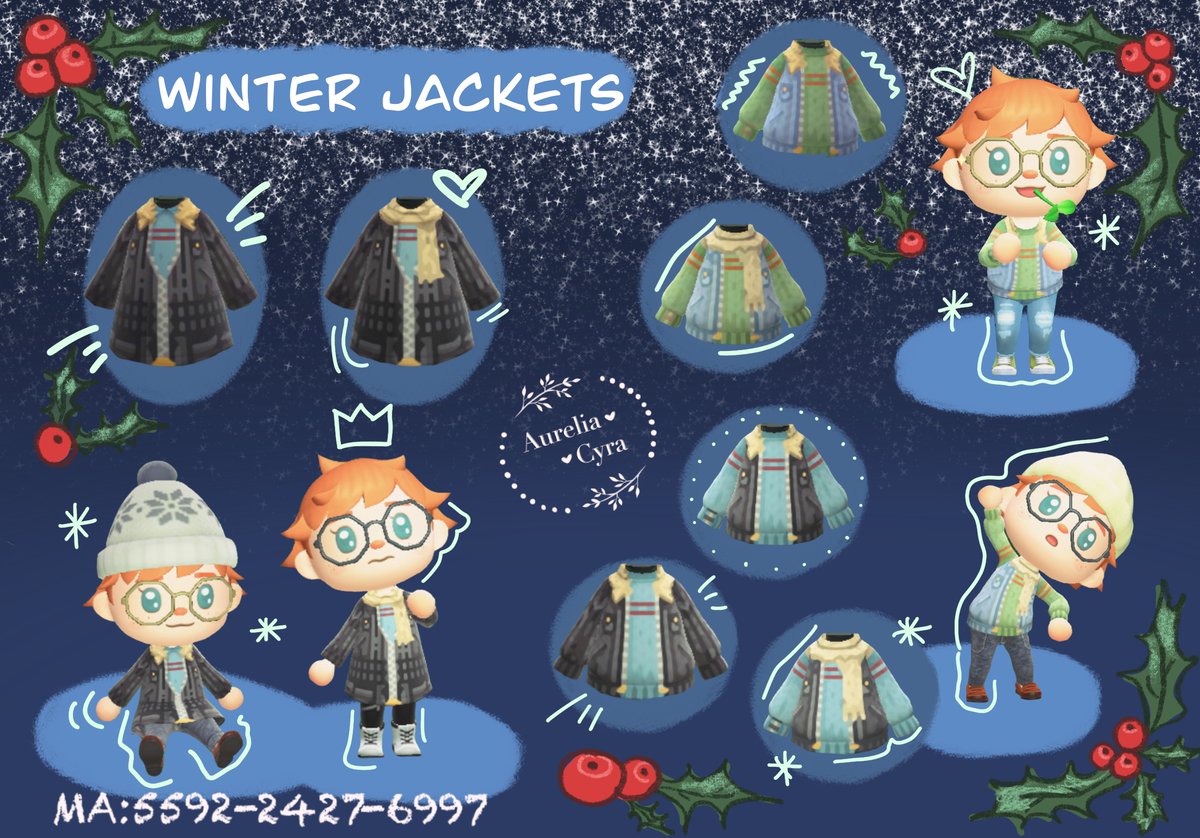 AureliaCyra's tweet photo. Some male winter Jackets 🧥 for the cold weather that will come soon when December will arrive ❄️🎄

🎁 #aureliacyradesigns

As always hope you are all fine and a good start in December ✨ 
#AnimalCrossingNewHorizons #ACNHDesigns #acnhchristmas https://t.co/4iF9FvFT9I