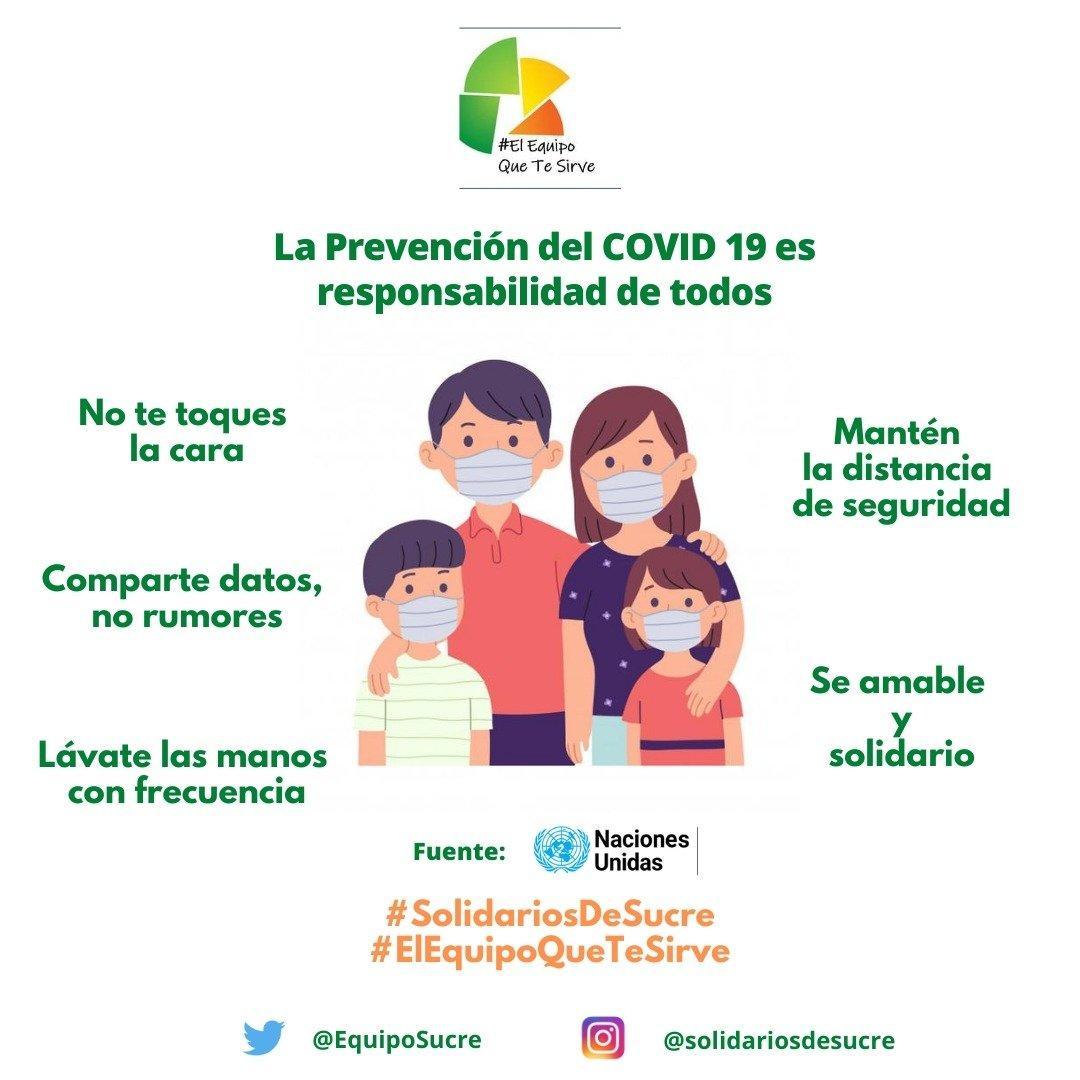 #1Dic | Estas semanas de flexibilización, desde <a href="/EquipoSucre/">Solidarios de Sucre</a> nuestro llamado a que no bajes la guardia, el #COVID19 es una realidad que está latente.

Con medidas sencillas contribuyes de forma responsable a su prevención.

#SolidariosDeSucre