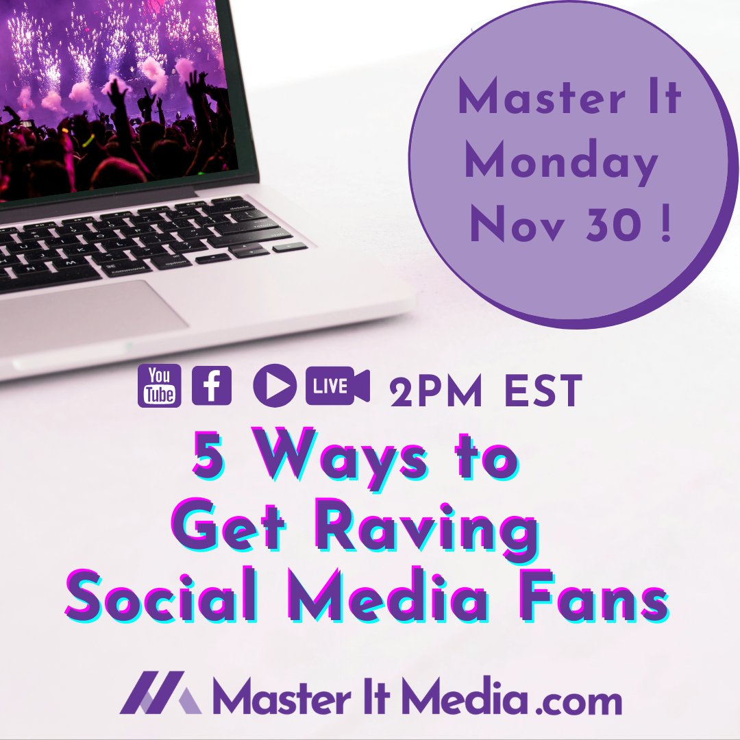 MasterItMedia's tweet image. Tᴏᴅᴀʏ's Tᴏᴘɪᴄ ᴏɴ Mᴀsᴛᴇʀ Iᴛ Mᴏɴᴅᴀʏ: 5 Ways to Get Raving Social Media Fans!
Join Maggie Carey at 2pm EST on Master It Media's Facebook page LIVE
▶️ bit.ly/34uV6nk  

Can't make it? Watch it on replay on our YouTube Channel.

#MasterItMedia #MasterItMonday