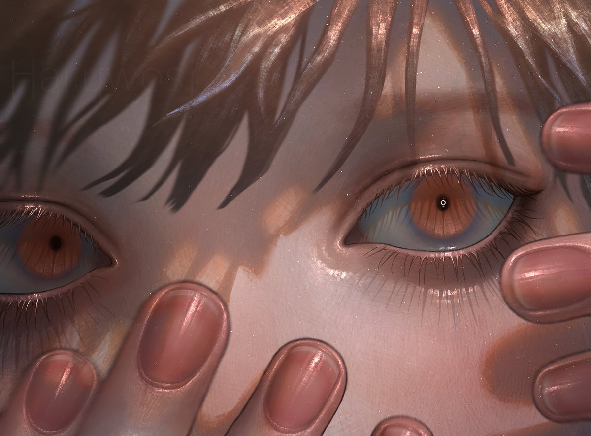 eye focus solo 1boy looking at viewer close-up male focus brown eyes  illustration images