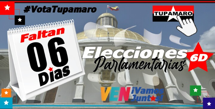 Solo quedan 6 días para el umbral de la victoria del pueblo venezolano. 

Vamos Juntos a conquistar la Asamblea Nacional!! 🇻🇪

#VotaTupamaro 
#LosRebeldesSomosMas