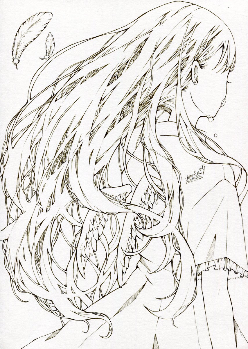 線画を描くのがすきだなぁって再認識。 私の線画みんなに沢山見てほしい。