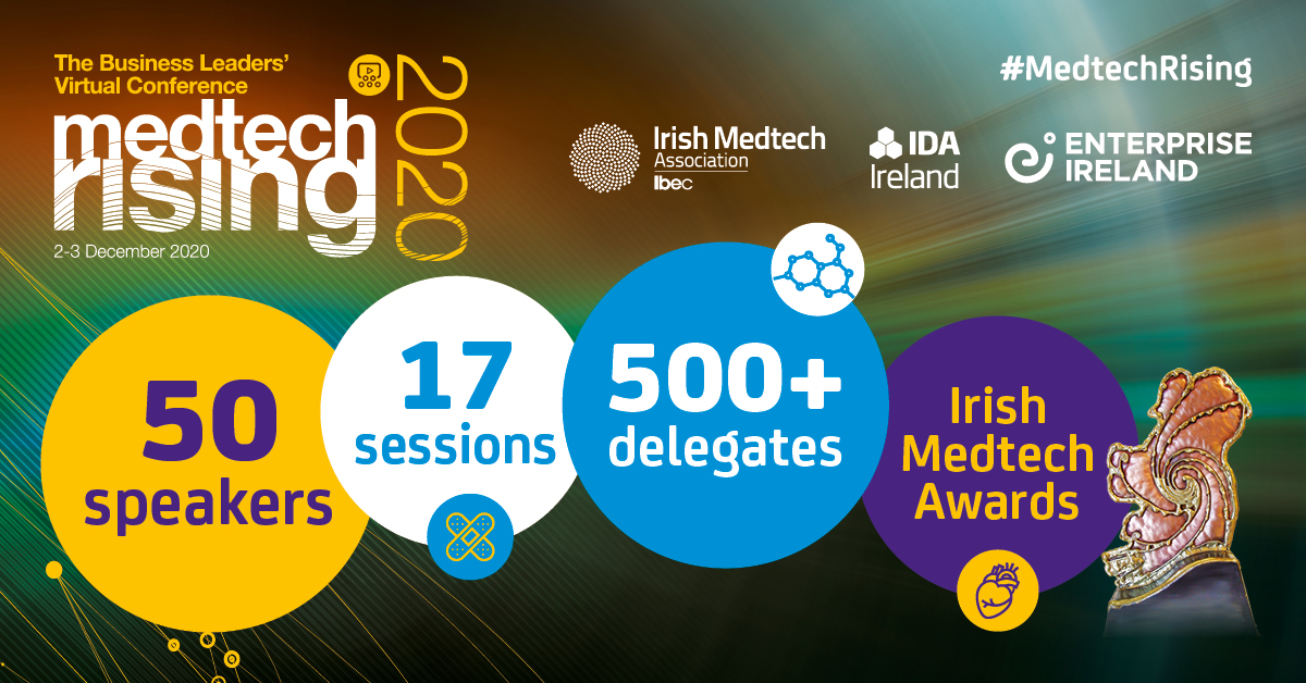 IrishMedtech's tweet photo. Medtech Rising 2020 is fast approaching! Don't miss out on this 2 day virtual event providing expert insights and networking. 

Medtech Rising will include a special session to celebrate Irish medtech success with the Irish Medtech Awards. 

Visit https://t.co/mLwfYqSIrp https://t.co/4dB3TTPzgx