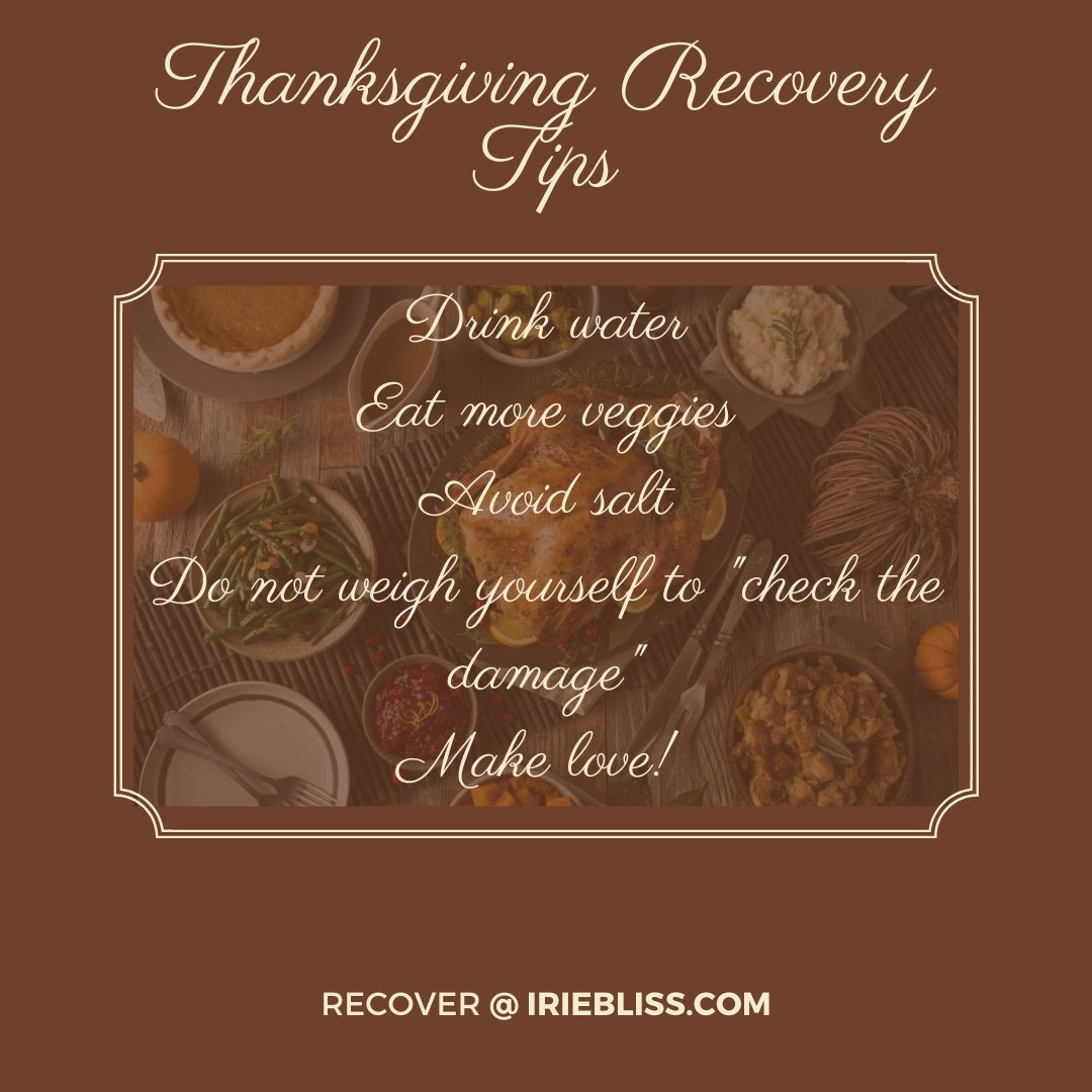 IrieBlissWell's tweet image. Thanksgiving often ends in over indulgence and that's okay. Love yourself and accept that you enjoyed your holiday! Now start this week off on a healthier note with some of these tips.
💧
#thanksgivingrecovery #motivationmonday #shoplocal #iriebliss #manifestdontstress