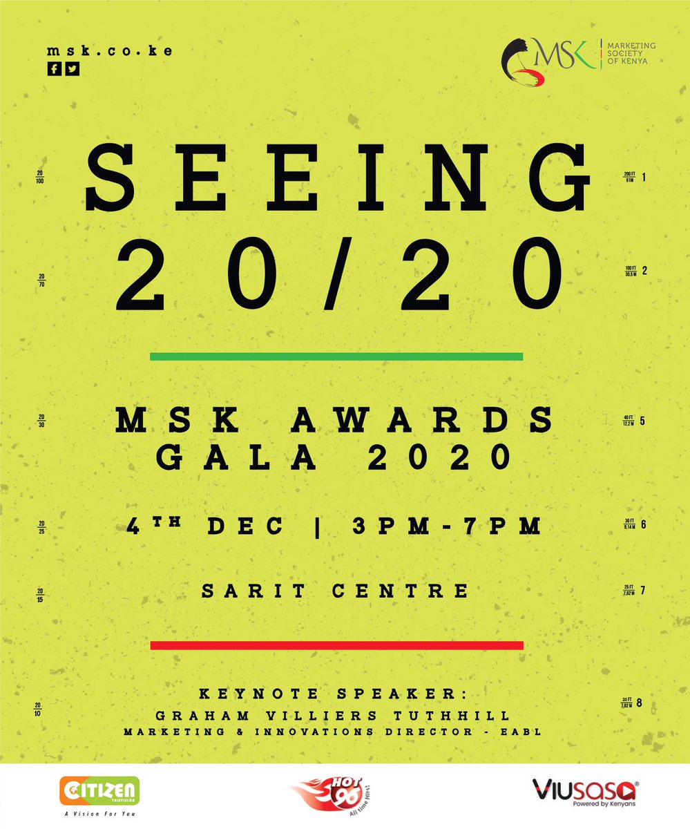 citizentvkenya's tweet photo. The Marketing Society of Kenya Awards will take place Friday 4th December 2020 at the Sarit Centre in Westlands
#MSKawards2020
#SeeingthroughtheMask https://t.co/bYb6yEVhkR
