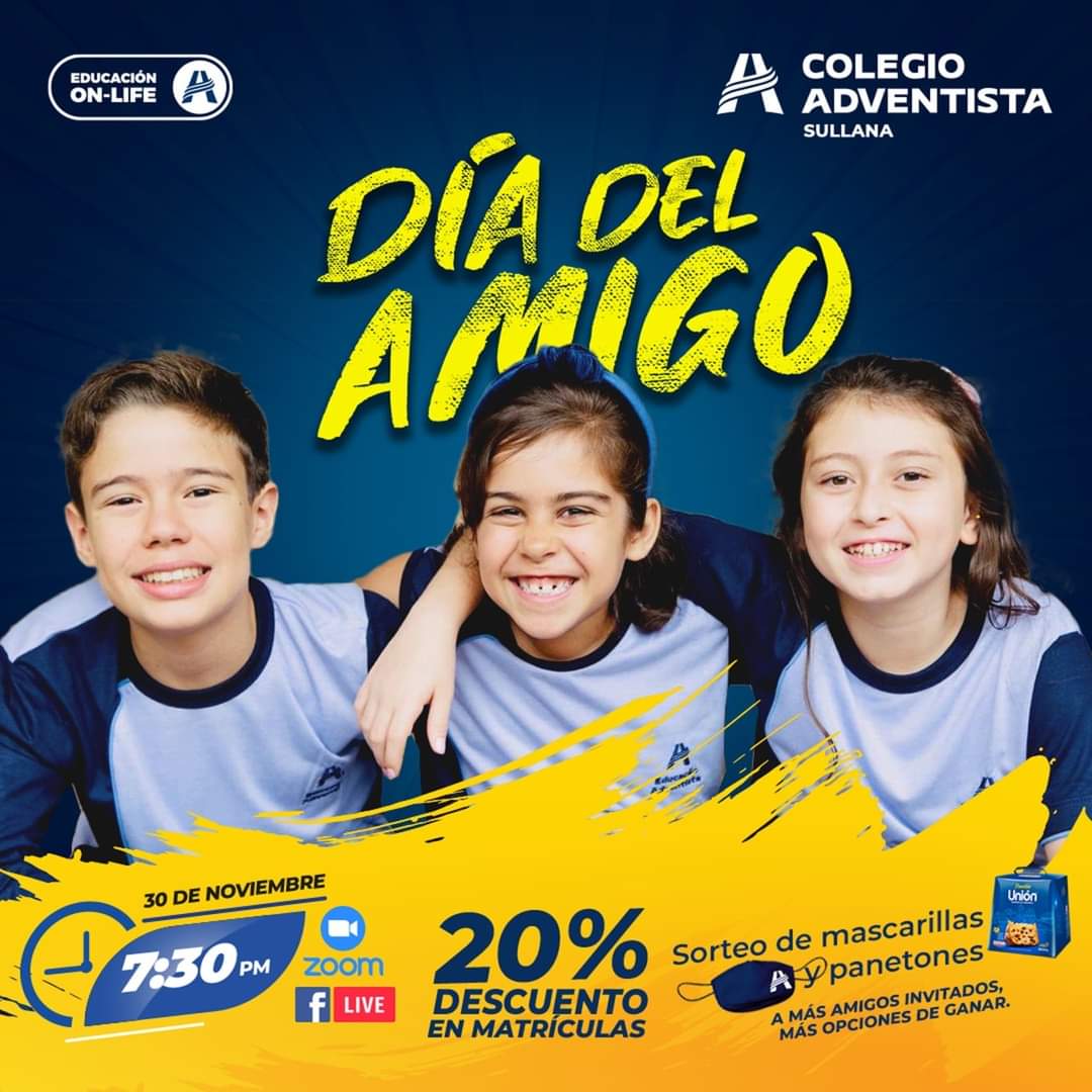 IEAdventSullana's tweet photo. Hoy es el "Día del Amigo" y lo celebraremos invitando amigos y familiares, con la anuencia, que tendremos premios y muchas sorpresas porque #SomosdePrimera #EducaciónAdventista #MásQueEnseñanza #VenAMiCole
📆 30 de Noviembre 2020
⏰ 7:30 p.m.
📡 Zoom y Facebook Live https://t.co/YoxMGp1f9m
