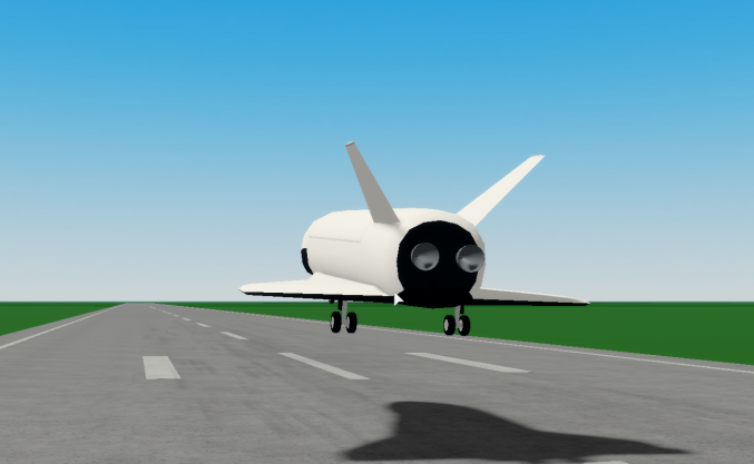 Fr4nkCD's tweet photo. Did the 1st successful landing test of my upcoming space shuttle (this is a prototype). There will be more tests for this shuttle, it's preparing for crew missions in 2021. Landing footages by @BirdieOfficial. #Roblox https://t.co/YERIhYc5Sc