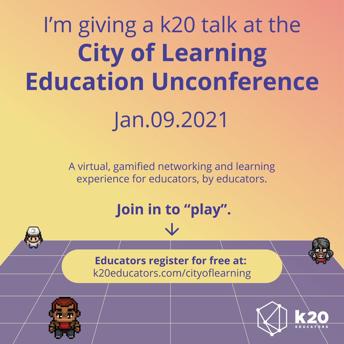 The City of Learning Education Unconference on Jan 9, 2021 is a a free conference for educators, by educators. Explore the city on your own, listen to dynamic talks, engage in learning labs, drop into the cafe or bar to meet peers, all in a unique, gamified, virtual platform.