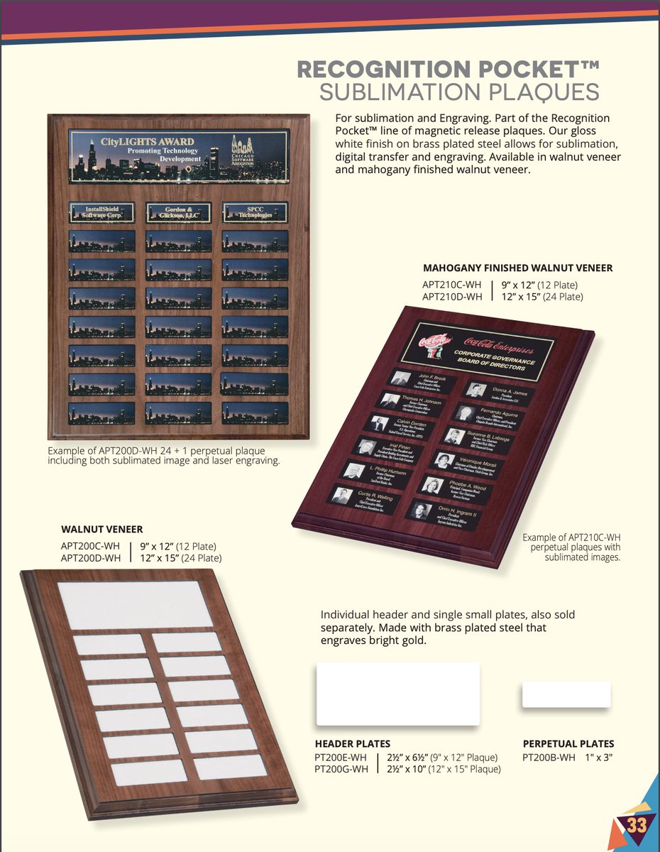 VictoryChicago's tweet photo. Our Recognition Pocket Sublimation Plaques are available in walnut veneer and mahogany finished walnut veneer with brass plated steel in gloss white that allow for intricate designs, including both sublimated and laser engraving!

View the catalog online! https://t.co/ckQLrriLrh https://t.co/AstojpxxiN