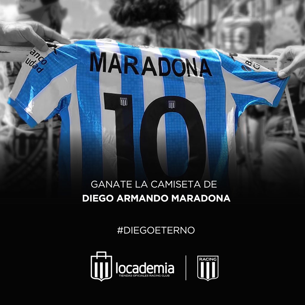 LocademiaRacing's tweet photo. Ganate la camiseta de Diego Maradona.

Nombre, apellido, últimos 3 números del DNI y listo.

🔟🇦🇷💙 https://t.co/idY4Crq9yu