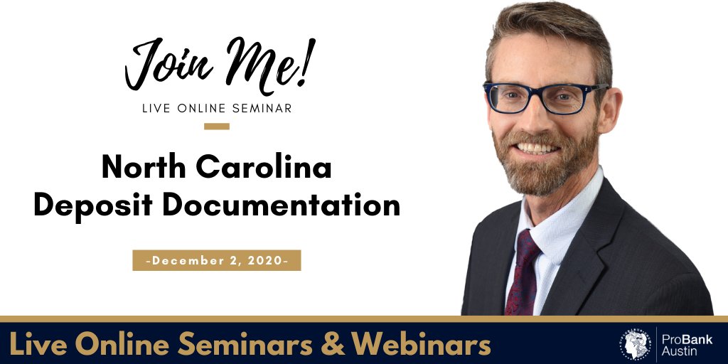 ProBankAustin's tweet photo. It's not too late! Register today for North Carolina Deposit Documentation happening December 2, 2020. This live online seminar will cover CIP procedures and IRS Reporting compliance issues. https://t.co/P2DLhxI9Qn #northcarolinabankers #CIP #IRSreporting #joinus #onlineseminar https://t.co/sCWJy5FKBW