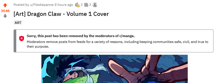 taojinn015's tweet photo. For those who don't know, my posts on the /r/manga subreddit keep getting deleted for not being a "real manga"

Well... this is just frustrating. https://t.co/ggKkTTpPyv