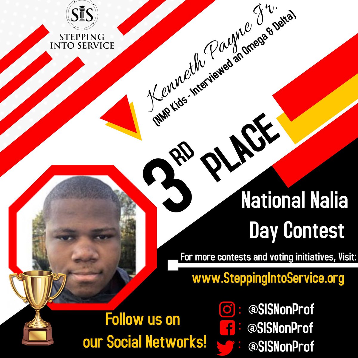 We’re happy to announce our 3rd Place Winner of the National Nalia Day Contest, Kenneth Payne Jr. 

Congratulations! 🎊🎉