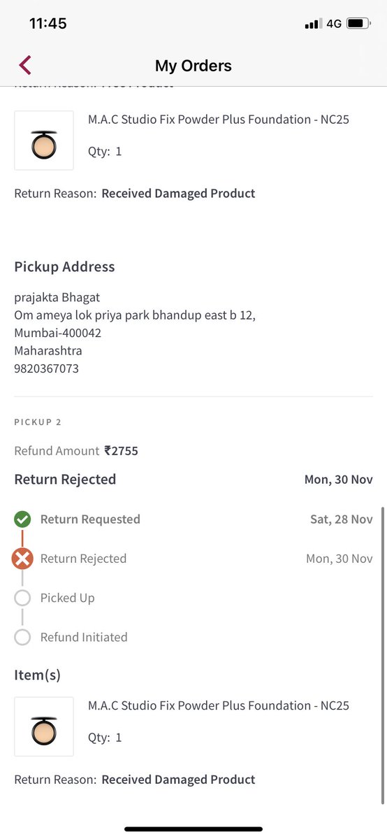 PrajBhagat's tweet photo. @MyNykaa @ConsumerCourt_ please help ...very poor customer service @MyNykaa I need my refund ..send your person to pickup the returns https://t.co/vIYLVYYNEC