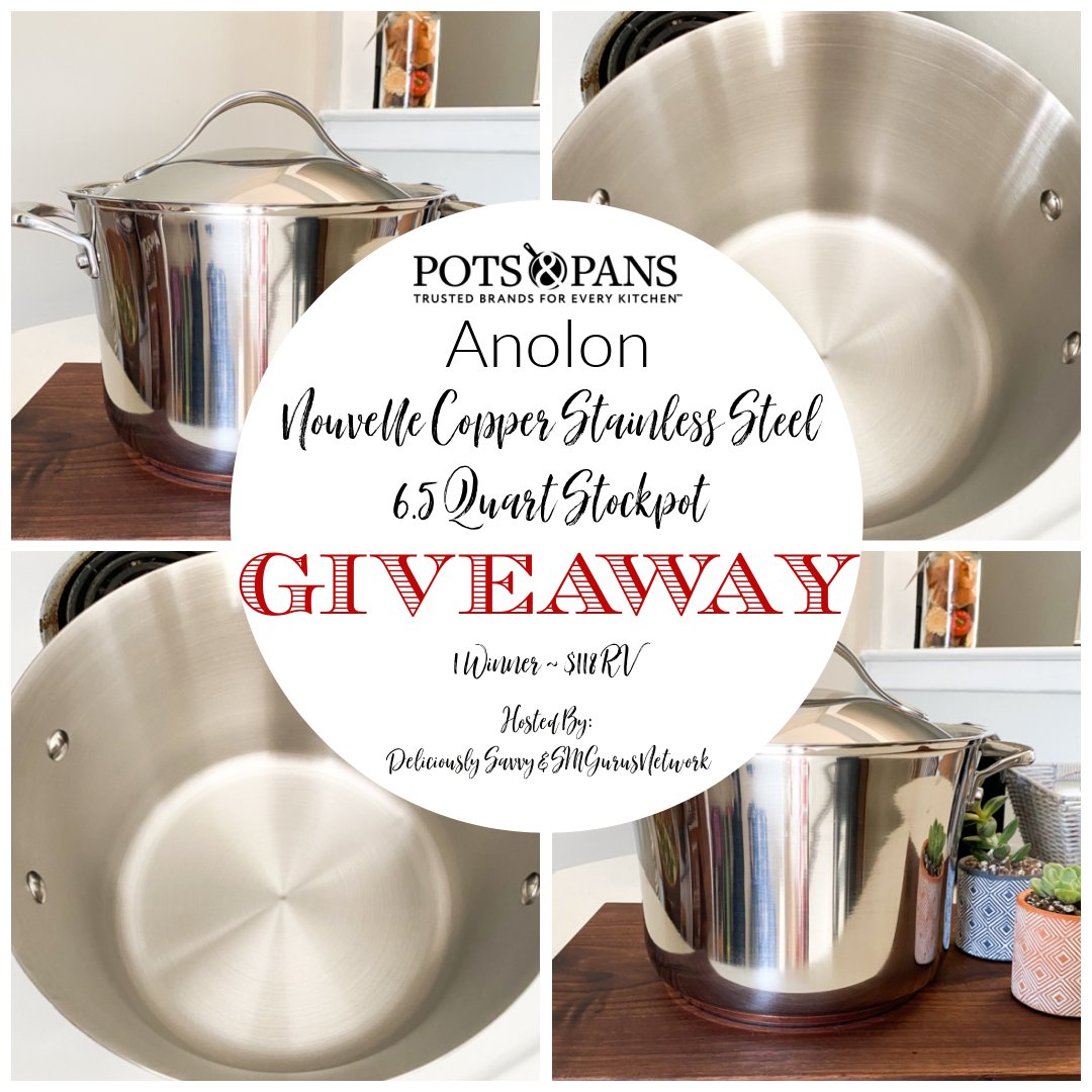 DeliciouslySavv's tweet photo. 🎉#Giveaway Alert🎉Enter to win the @Anolon Nouvelle Copper Stainless Steel 6.5 Quart Stockpot Giveaway! 1 Lucky Winner Will Win This Gorgeous Pot valued At $118! @PostandPans #HolidayGiftGuide2020🎁

Enter Today👉🏼https://t.co/nymyLAlVPN via @DeliciouslySavv https://t.co/Rn1OJOLBbU