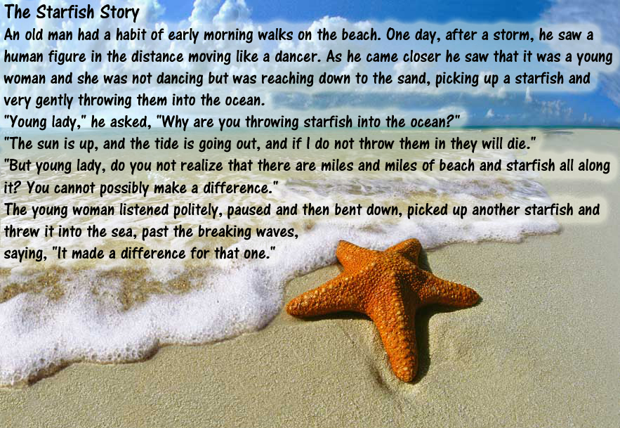 I don't know who wrote this but I call it 'Starfish Theory' and it is very much how I try to live :)