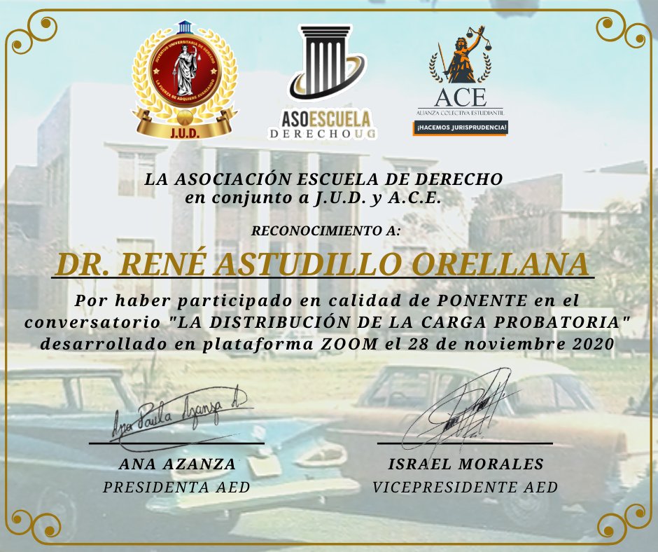 Escuelaug's tweet photo. Quienes conformamos la Asociación Escuela de Derecho en conjunto a @DerechoJuventud y @AceFraternidad 

Agradecemos al Dr. @Rastudillo1971 (Dr. René Astudillo) por su gran ponencia y grandes conocimientos impartidos hacia la comunidad universitaria de DERECHO-UG https://t.co/4EFSs3vbTp