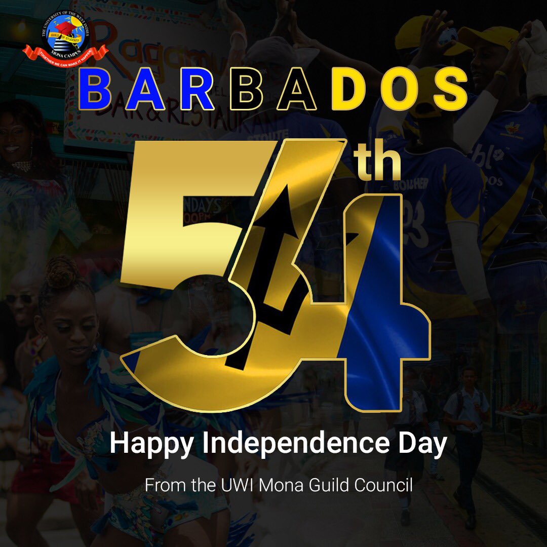 UWIMonaGuild's tweet photo. “Pride and Industry” 

Happy 54th Independence Barbados, from the UWI Mona Guild Council. 
🇧🇧🇧🇧🇧🇧🇧🇧

#BarbadosIndependence
#54thIndependence https://t.co/tODGswvAr0