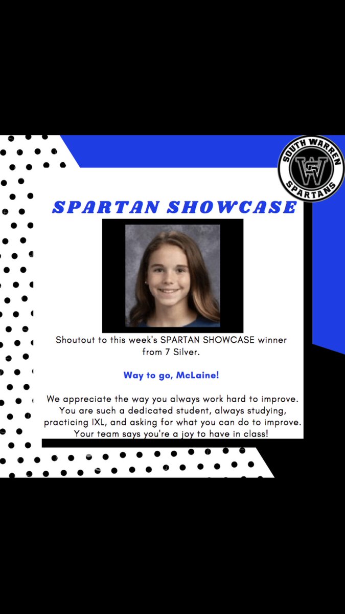 Shoutout to this week’s “Spartan Showcase” winner from 7 Silver...way to go McLaine!