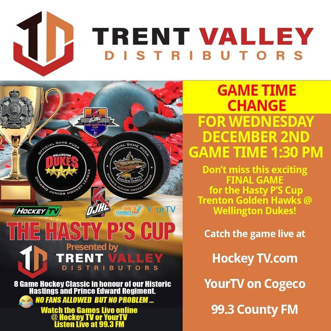 Please take note of the time change for Game 8 of the #HastyPsCup. Game will now be played at 1:30 Pm on Wednesday December 2nd at Lehigh Arena