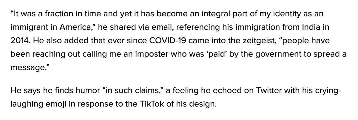 One of my favorite things Kovid told me about the response to his mask design was that 'people have been reaching out calling me an imposter who was ‘paid’ by the government to spread a message.” He says he finds humor 'in such claims.'