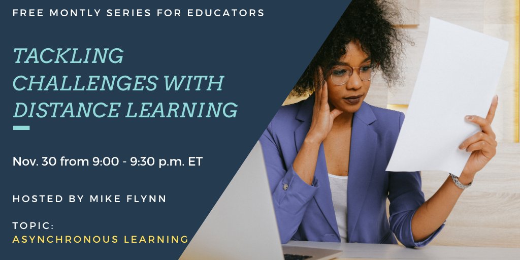 My next session for the free Tackling Challenges with Distance Learning is this evening from 9:00 - 9:30 p.m. Eastern Time. Tonight we will dig into challenges with asynchronous learning. #remotelearning #teachertwitter  docs.google.com/forms/d/e/1FAI…